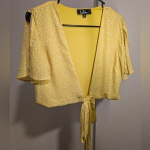 Lulu's Yellow Polka Dot Cropped Top Wrap Top
